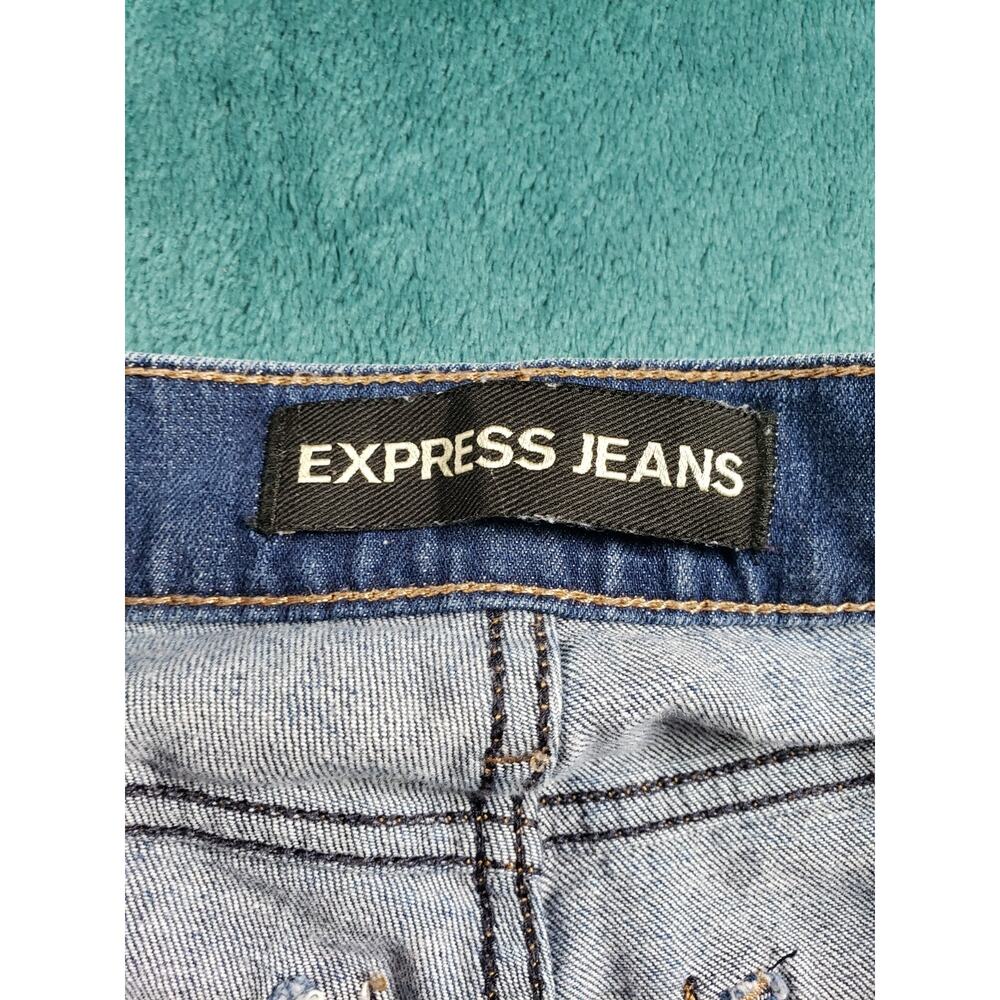 Express Jeans Size 0 Women Blue Denim Stretch Pants Distressed Mid Rise Skinny - Picture 3 of 13